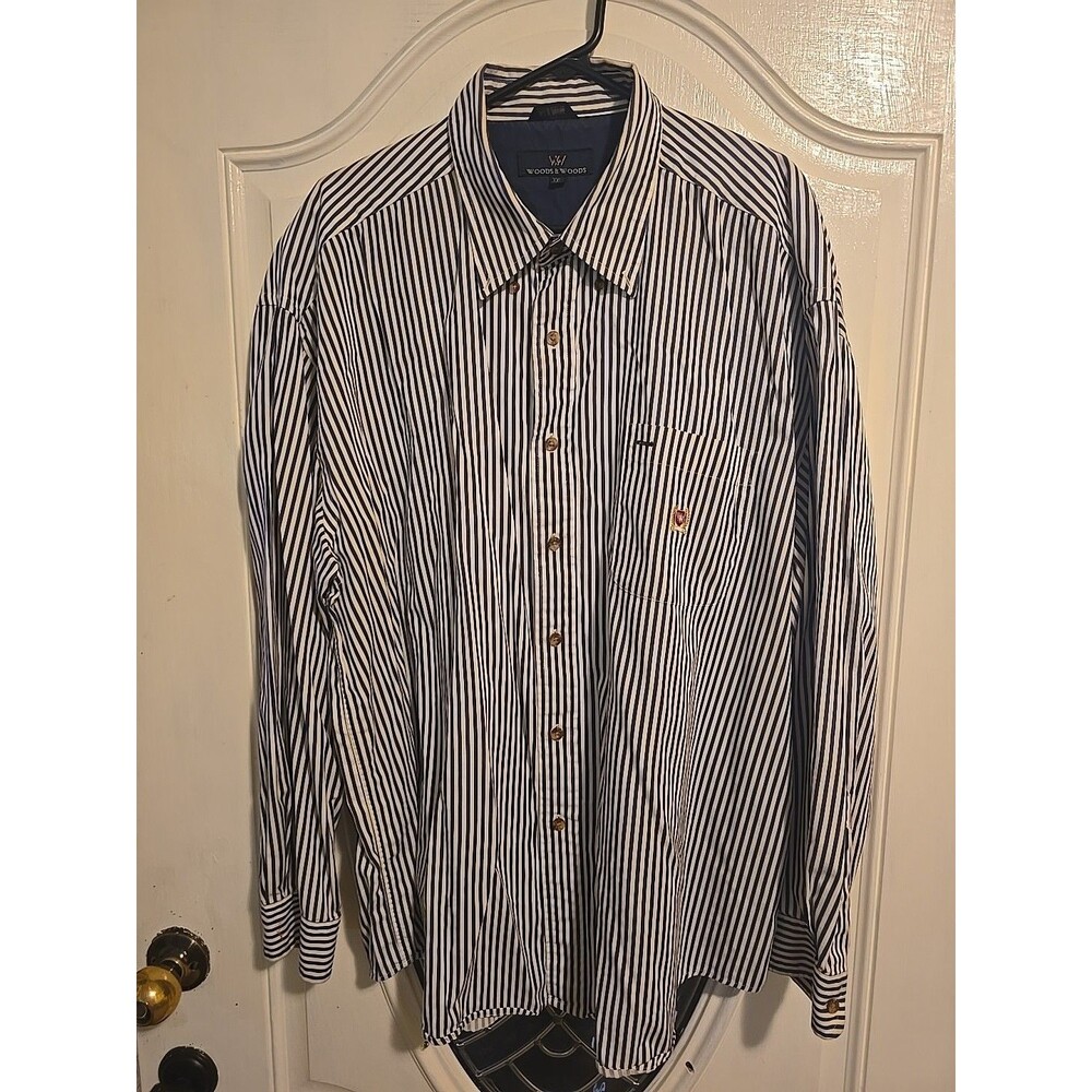 Woods and Woods Blue & White Long Sleeve Striped Mens shirt Size XXL.